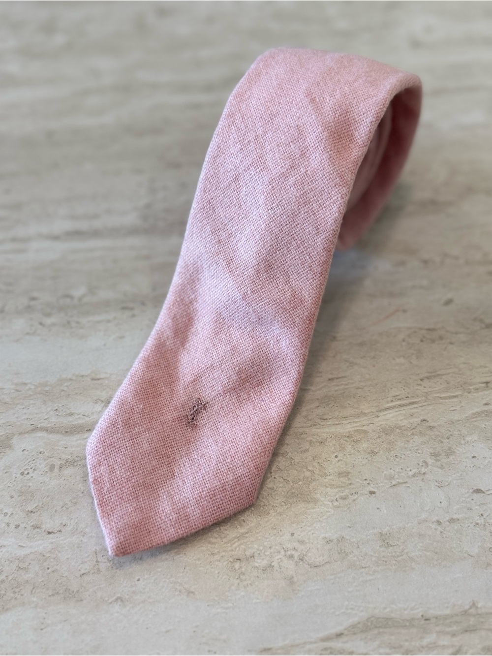 Vintage Yves Saint Laurent Pink Textured Linen Necktie Monogram Logo Slim 3"